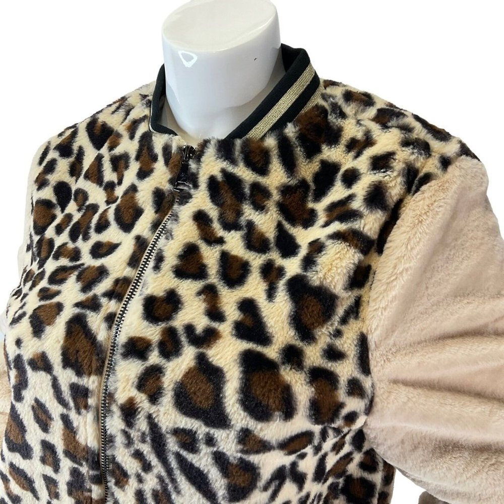 Lea & Viola Anthropologie Jacket Womens Size XS Faux Fur Bomber Leopard Print - Picture 2 of 9